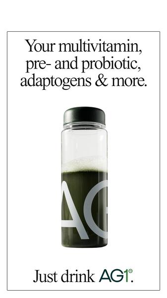 A high-contrast vertical ad featuring a product bottle centered in the frame with clear, benefit-driven text above and a simple CTA below.